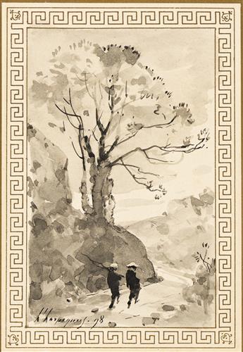 HENRI-JOSEPH HARPIGNIES Two brush and ink and wash drawings.